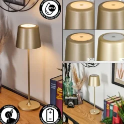 Lampes Dorées-hofstein Belece Lampe de table d'extérieur, Lampe à poser LED Or, 1 lumière