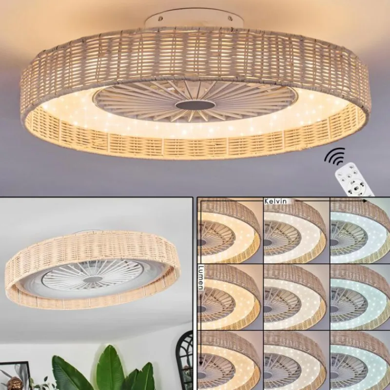 hofstein Benasal Plafonnier, Ventilateur de plafond lumineux Écru, Blanc, 1 lumière, Télécommandes