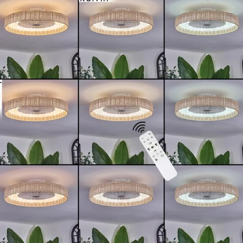 hofstein Benasal Plafonnier, Ventilateur de plafond lumineux Écru, Blanc, 1 lumière, Télécommandes