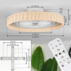 hofstein Benasal Plafonnier, Ventilateur de plafond lumineux Écru, Blanc, 1 lumière, Télécommandes