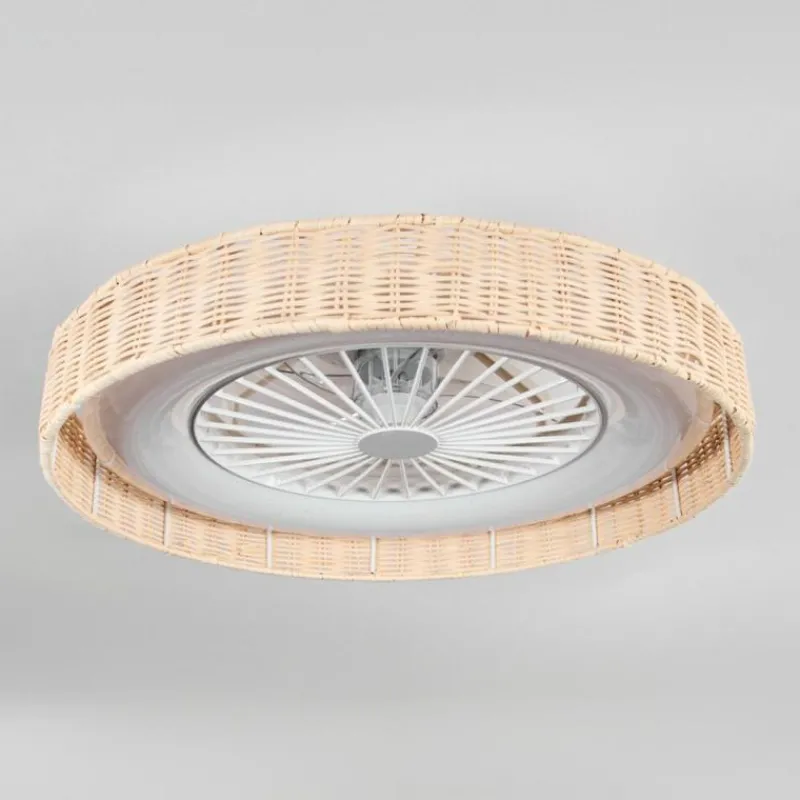 hofstein Benasal Plafonnier, Ventilateur de plafond lumineux Écru, Blanc, 1 lumière, Télécommandes