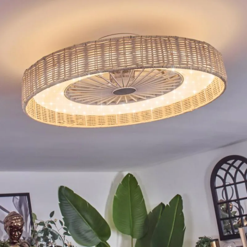 hofstein Benasal Plafonnier, Ventilateur de plafond lumineux Écru, Blanc, 1 lumière, Télécommandes