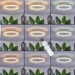 hofstein Benasal Plafonnier, Ventilateur de plafond lumineux Écru, Blanc, 1 lumière, Télécommandes