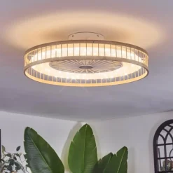 hofstein Benasal Plafonnier, Ventilateur de plafond lumineux Écru, Blanc, 1 lumière, Télécommandes