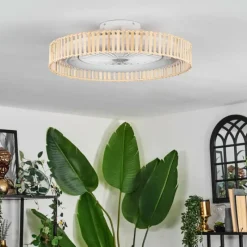 hofstein Benasal Plafonnier, Ventilateur de plafond lumineux Écru, Blanc, 1 lumière, Télécommandes