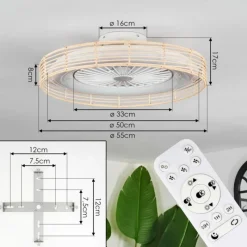hofstein Benasal Plafonnier, Ventilateur de plafond lumineux Écru, Blanc, 1 lumière, Télécommandes