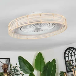 hofstein Benasal Plafonnier, Ventilateur de plafond lumineux Écru, Blanc, 1 lumière, Télécommandes