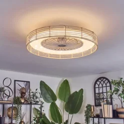 hofstein Benasal Plafonnier, Ventilateur de plafond lumineux Écru, Blanc, 1 lumière, Télécommandes