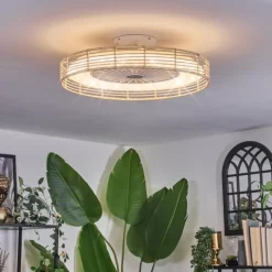 hofstein Benasal Plafonnier, Ventilateur de plafond lumineux Écru, Blanc, 1 lumière, Télécommandes