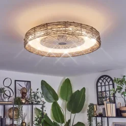 hofstein Benasal Plafonnier, Ventilateur de plafond lumineux Écru, Blanc, 1 lumière, Télécommandes