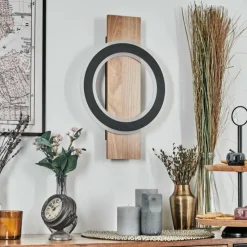 Luminaires Scandinaves-hofstein Besperia Applique murale LED Couleur bois, Noir, 1 lumière