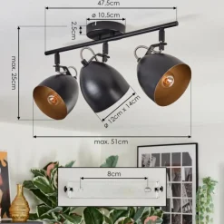 Lampes Dorées-hofstein Bjedstrup Plafonnier, Spot de plafond Noir, 3 lumières