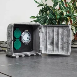 hofstein Bloc de prises électriques d'extérieur Tinú Noir, Pierre