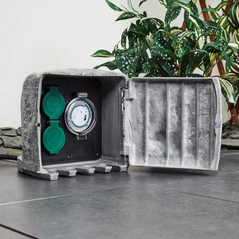 hofstein Bloc de prises électriques d'extérieur Tinú Noir, Pierre