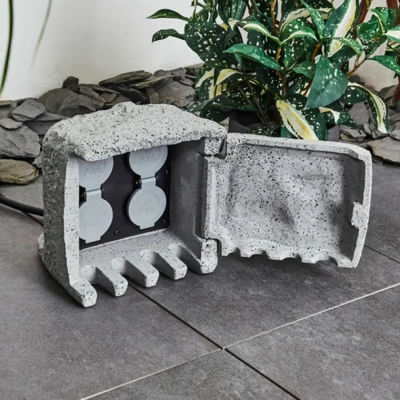 hofstein Bloc de prises électriques d'extérieur Tinú Noir, Pierre