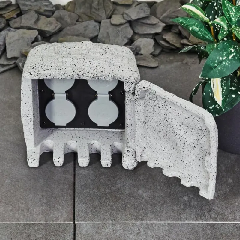 hofstein Bloc de prises électriques d'extérieur Tinú Noir, Pierre