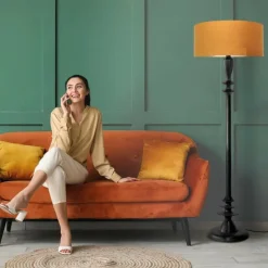 Lampes En Tissu-Luminaires Steinhauer Bois Lampadaire Noir, 1 lumière