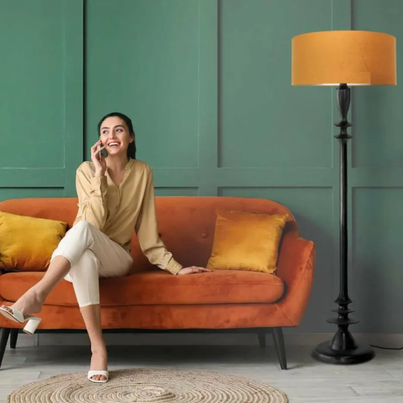 Lampes En Tissu-Luminaires Steinhauer Bois Lampadaire Noir, 1 lumière