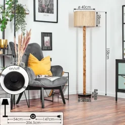 Luminaires Scandinaves-hofstein Bongal Lampadaire Écru, Noir, 1 lumière