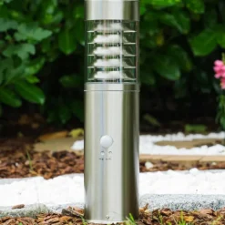 hofstein Borne d'éclairage Dakar Acier inoxydable, 1 lumière, Détecteur de mouvement