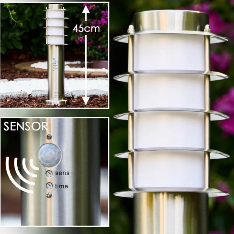 hofstein Borne d'éclairage Tunes Acier inoxydable, 1 lumière, Détecteur de mouvement