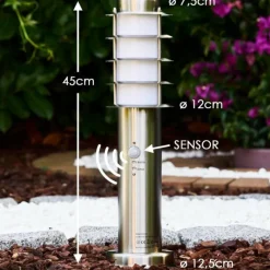 hofstein Borne d'éclairage Tunes Acier inoxydable, 1 lumière, Détecteur de mouvement