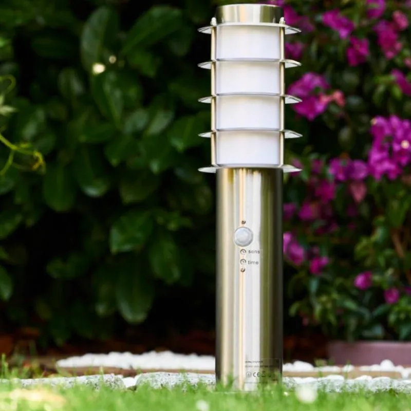 hofstein Borne d'éclairage Tunes Acier inoxydable, 1 lumière, Détecteur de mouvement