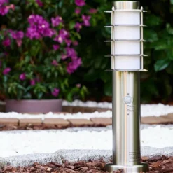 hofstein Borne d'éclairage Tunes Acier inoxydable, 1 lumière, Détecteur de mouvement