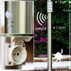 hofstein Borne d'éclairage Tunes Acier inoxydable, 1 lumière, Détecteur de mouvement