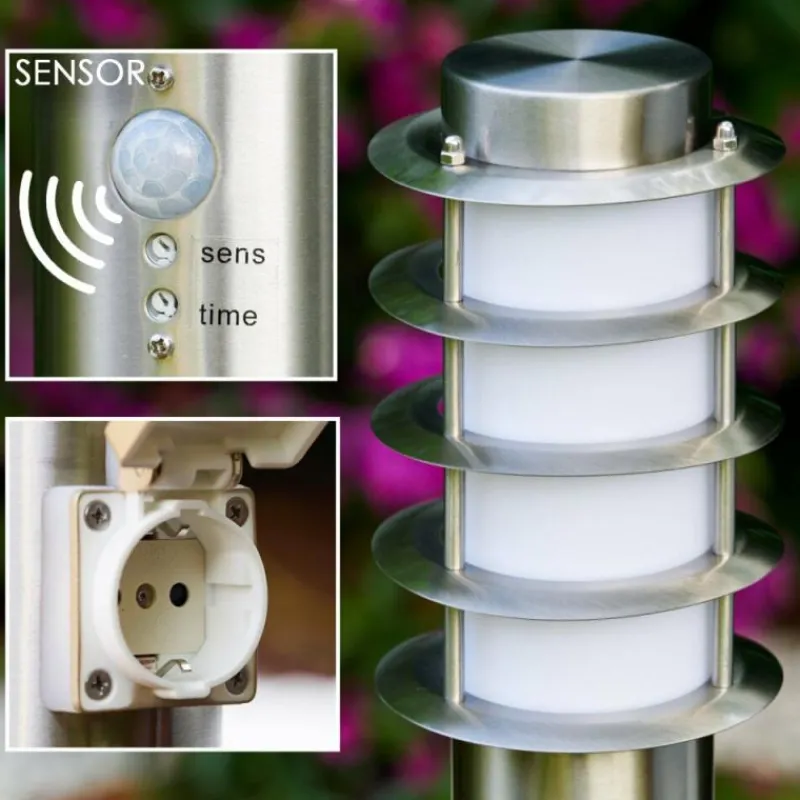 hofstein Borne d'éclairage Tunes Acier inoxydable, 1 lumière, Détecteur de mouvement