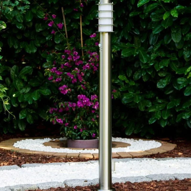 hofstein Borne d'éclairage Tunes Acier inoxydable, 1 lumière, Détecteur de mouvement