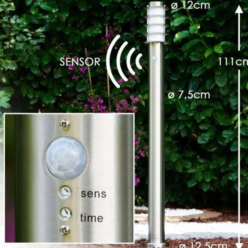 hofstein Borne d'éclairage Tunes Acier inoxydable, 1 lumière, Détecteur de mouvement