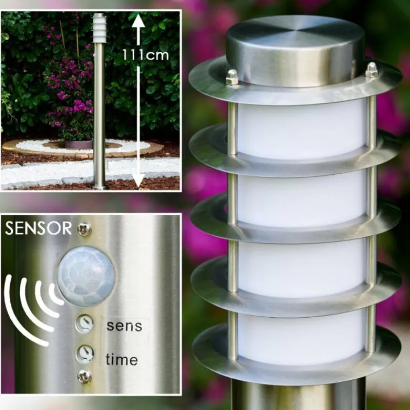 hofstein Borne d'éclairage Tunes Acier inoxydable, 1 lumière, Détecteur de mouvement