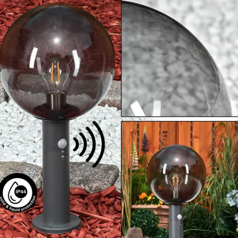 Suspension Verre Fumé-hofstein Borne lumineuse Bostarenga Anthracite, 1 lumière, Détecteur de mouvement