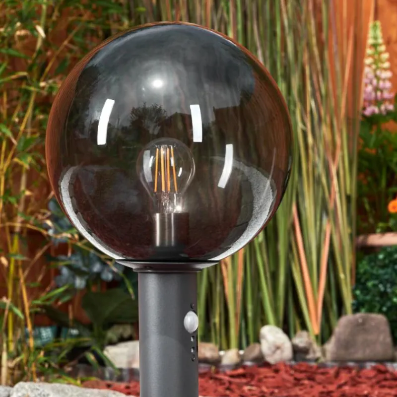 Suspension Verre Fumé-hofstein Borne lumineuse Bostarenga Anthracite, 1 lumière, Détecteur de mouvement