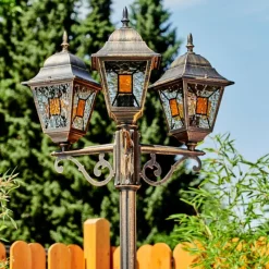 Luminaires Rustiques-hofstein Borne lumineuse Halla Brun, Or, Noir, 3 lumières