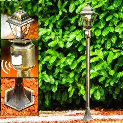 Luminaires Rustiques-hofstein Borne lumineuse Antibes Brun doré, 1 lumière, Détecteur de mouvement