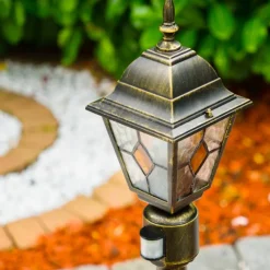 Luminaires Rustiques-hofstein Borne lumineuse Antibes Brun doré, 1 lumière, Détecteur de mouvement