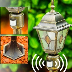 Luminaires Rustiques-hofstein Borne lumineuse Antibes Brun doré, 1 lumière, Détecteur de mouvement