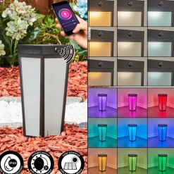 hofstein Borne lumineuse Begg LED Noir, 1 lumière, Détecteur de mouvement, Changeur de couleurs