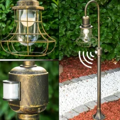 Lampes Dorées-hofstein Borne lumineuse BORKAN Brun doré, 1 lumière, Détecteur de mouvement