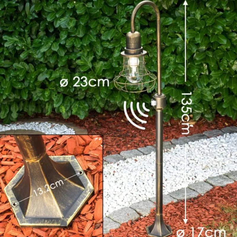 Lampes Dorées-hofstein Borne lumineuse BORKAN Brun doré, 1 lumière, Détecteur de mouvement