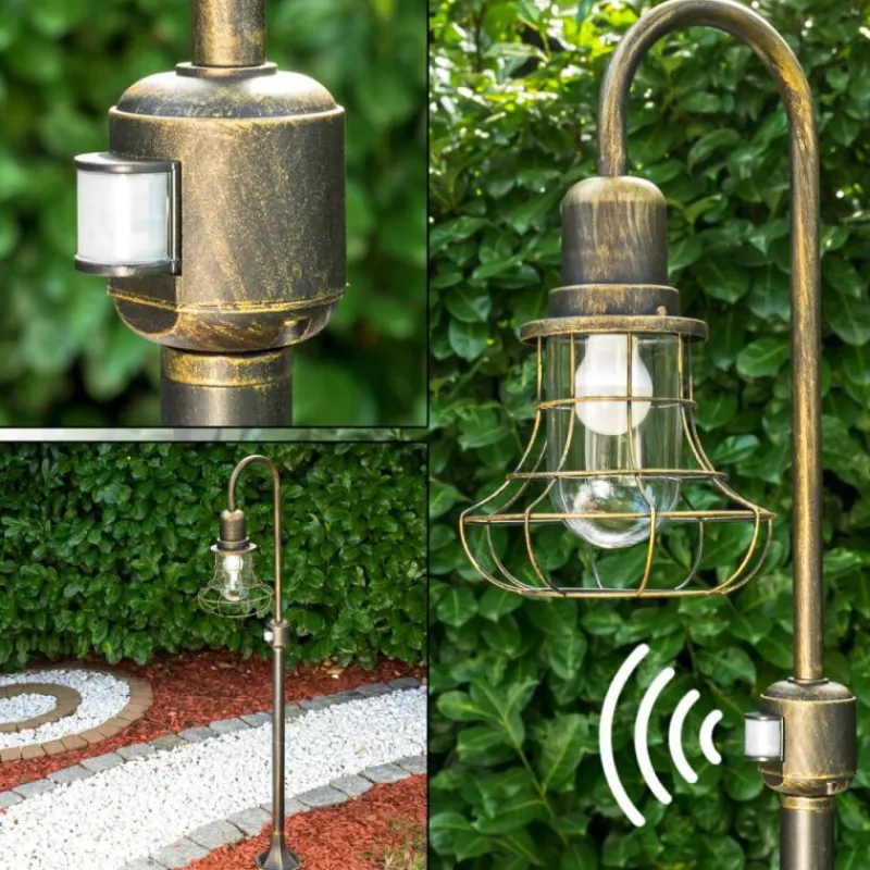 Lampes Dorées-hofstein Borne lumineuse BORKAN Brun doré, 1 lumière, Détecteur de mouvement