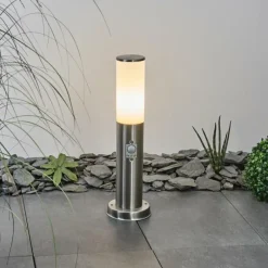 hofstein Borne lumineuse Caserta Nickel mat, Blanc, 1 lumière, Détecteur de mouvement