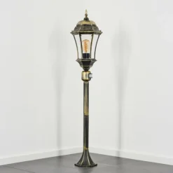 Luminaires Rustiques-hofstein Borne lumineuse Etoe Brun, Or, Noir, 1 lumière, Détecteur de mouvement