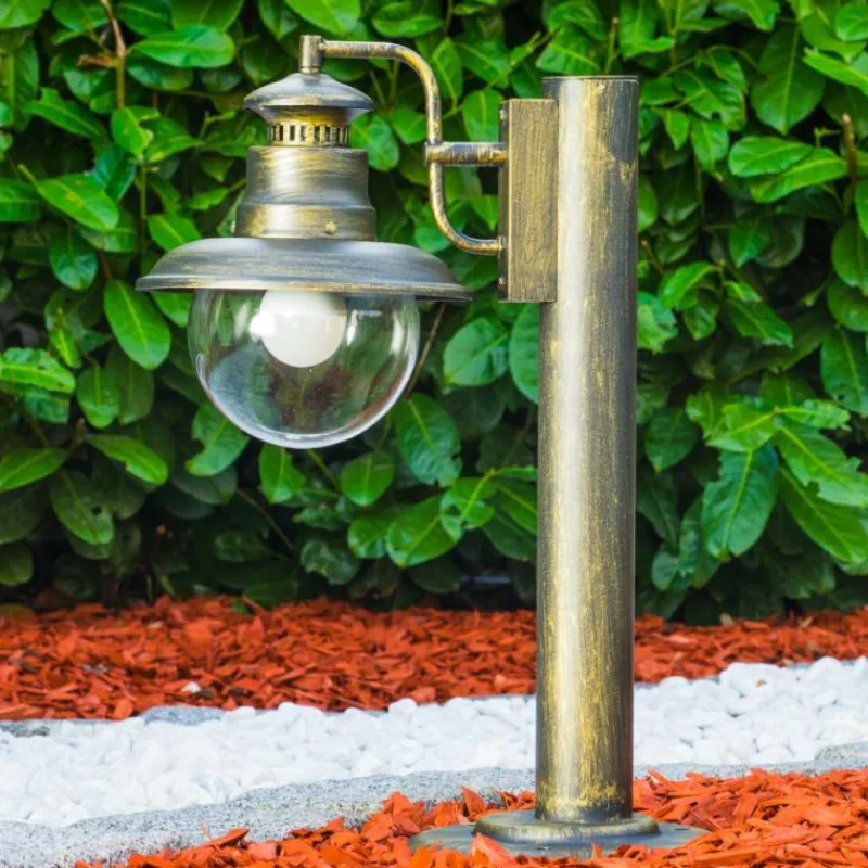 Lampes Dorées-hofstein Borne lumineuse FOX Vieux laiton, Noir doré, 1 lumière