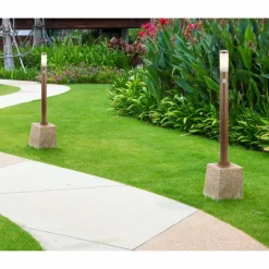 Lampes En Bois-Luminaires Globo Lighting Borne lumineuse Globo BOSTON Bois foncé, 1 lumière, Détecteur de mouvement