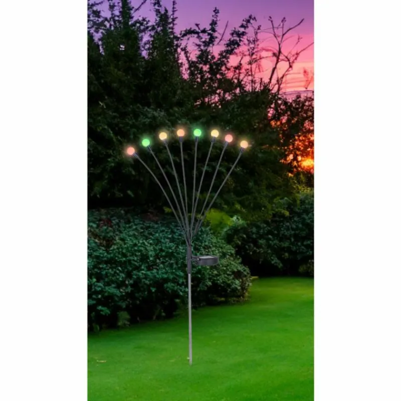 Luminaires Globo Lighting Borne lumineuse Globo SOLAR LED Acier inoxydable, Noir, 8 lumières, Changeur de couleurs