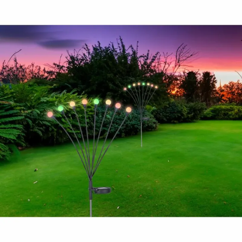 Luminaires Globo Lighting Borne lumineuse Globo SOLAR LED Acier inoxydable, Noir, 8 lumières, Changeur de couleurs