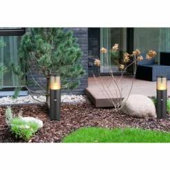 Suspension Verre Fumé-Luminaires Globo Lighting Borne lumineuse Globo XELOO Noir, 1 lumière, Détecteur de mouvement